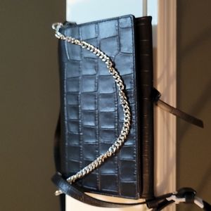 All Saints Black Crossbody Bag with Silver Chain